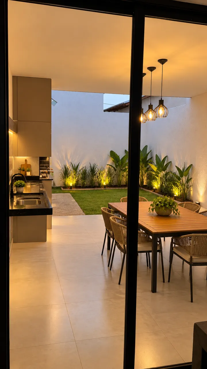 Ambientação por IA da área gourmet da casa de 137 m²